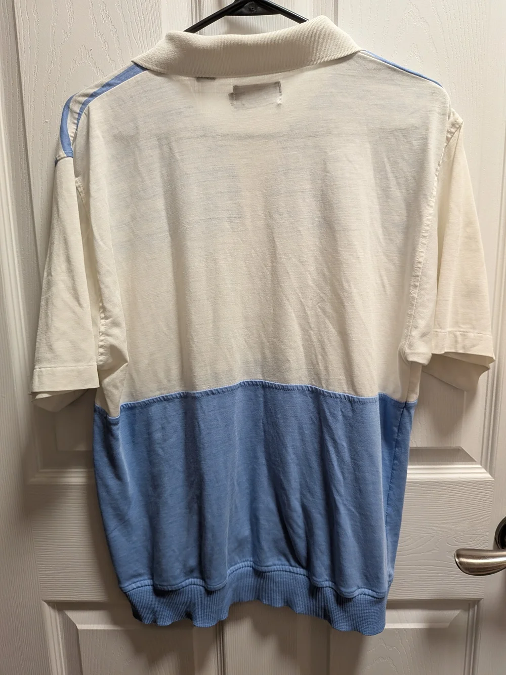 VINTAGE Members Only Cream and Light Blue Striped Polo Size M